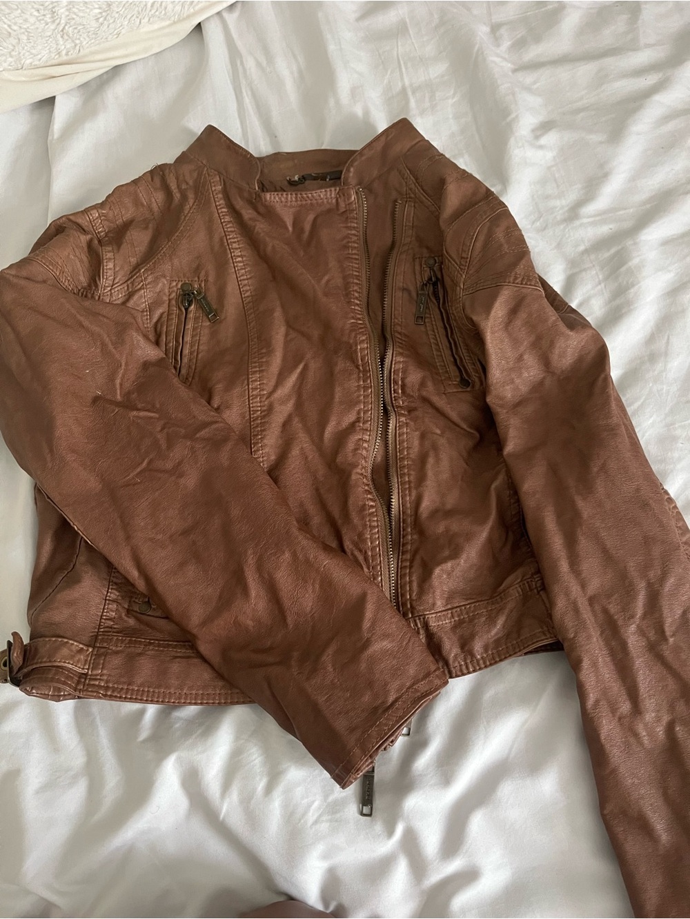 Jou Jou Brown Faux Leather Moto Jacket